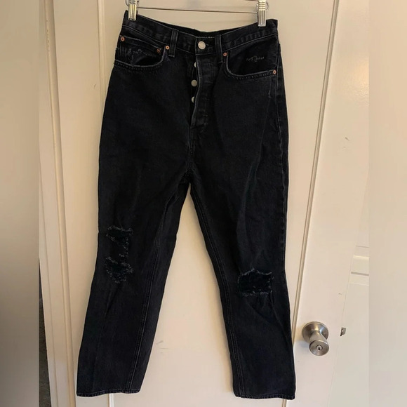 Denim forum the Joni High rise loose distressed black  jeans, size 27 - Picture 3 of 14